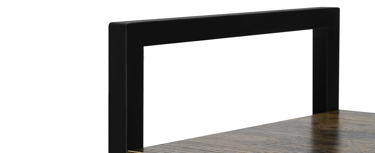 Struttura in metallo nero di forma rettangolare, probabilmente parte di un mobile. Rete visibile o superficie ruvida sotto la cornice.