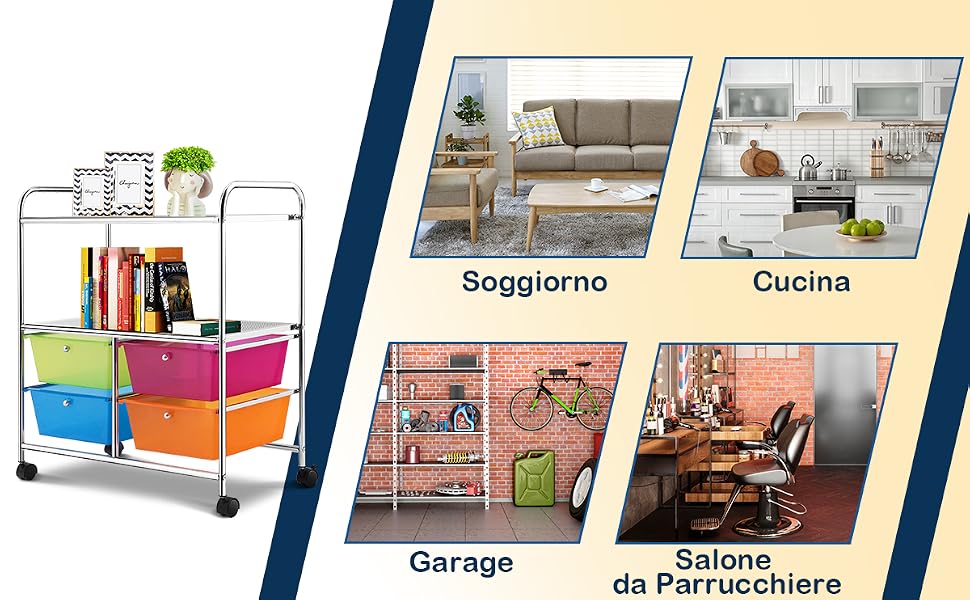 Carrello Porta Libri a 5 Livelli, Libreria Mobile con Ruote e Portapenne Carrello Portaoggetti Sottile con Rotelle, Organizer per Cartelle di File, per Studio, Ufficio, Soggiorno