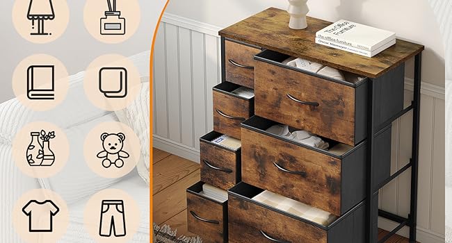 WOLTU Modern Fabric Drawer Chest of Drawers Vintage Brown and Black