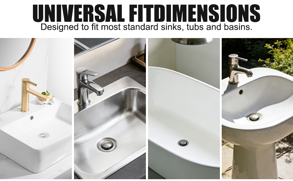 Text reads 'UNIVERSAL FITDIMENSIONS' and 'Image 6'. Series of white bathroom sinks showing different mounting and installation options.