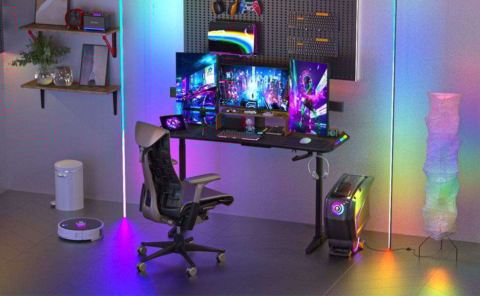FATIVO Scrivania Gaming Regolabile Altezza con LED RGB