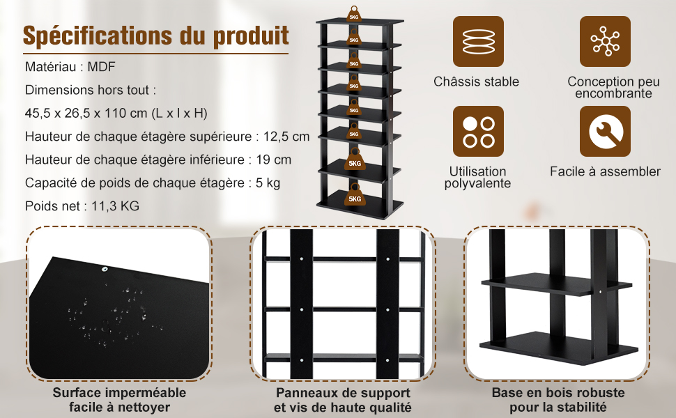 Étagère à chaussures à 7 niveaux