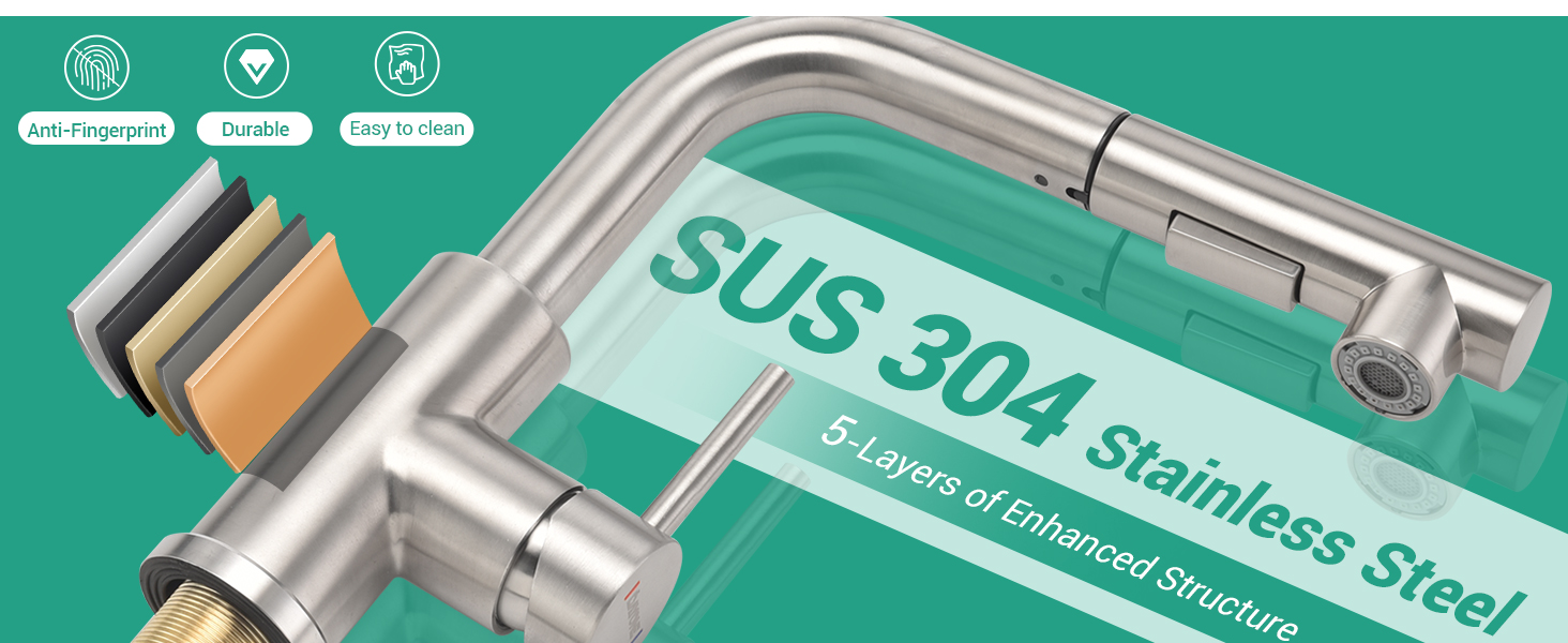 DAYONE Kitchen Taps with Pull Out Spray, Stainless Steel Kitchen Sink Taps