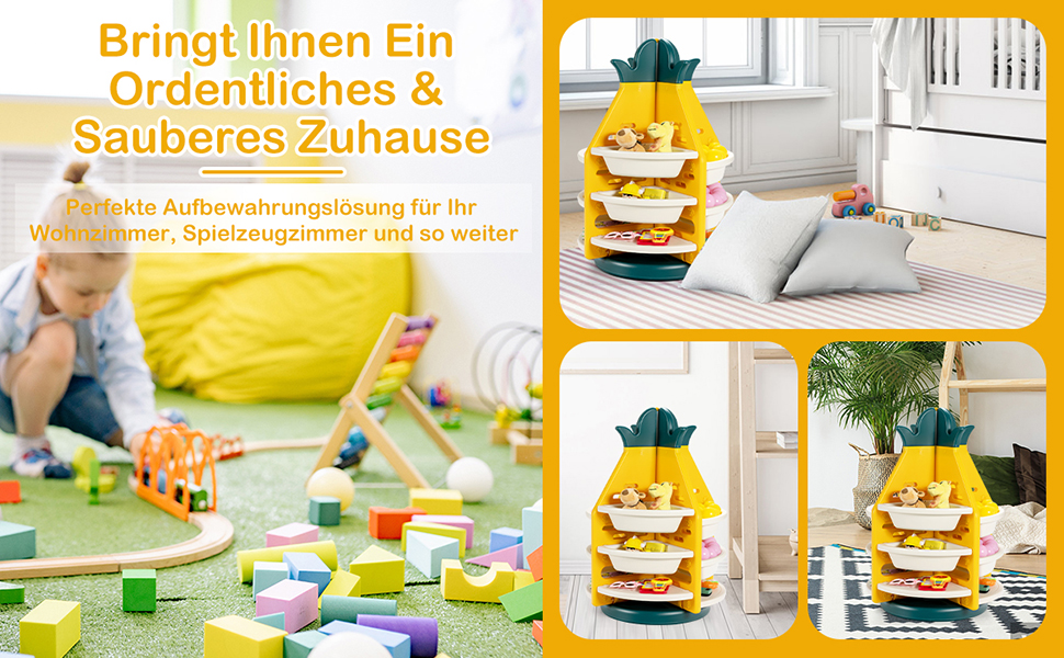 Kinder Spielzeugregal drehbar Kinderzimmerregal Aufbewahrungsboxen Ananasform 3 Ebenen