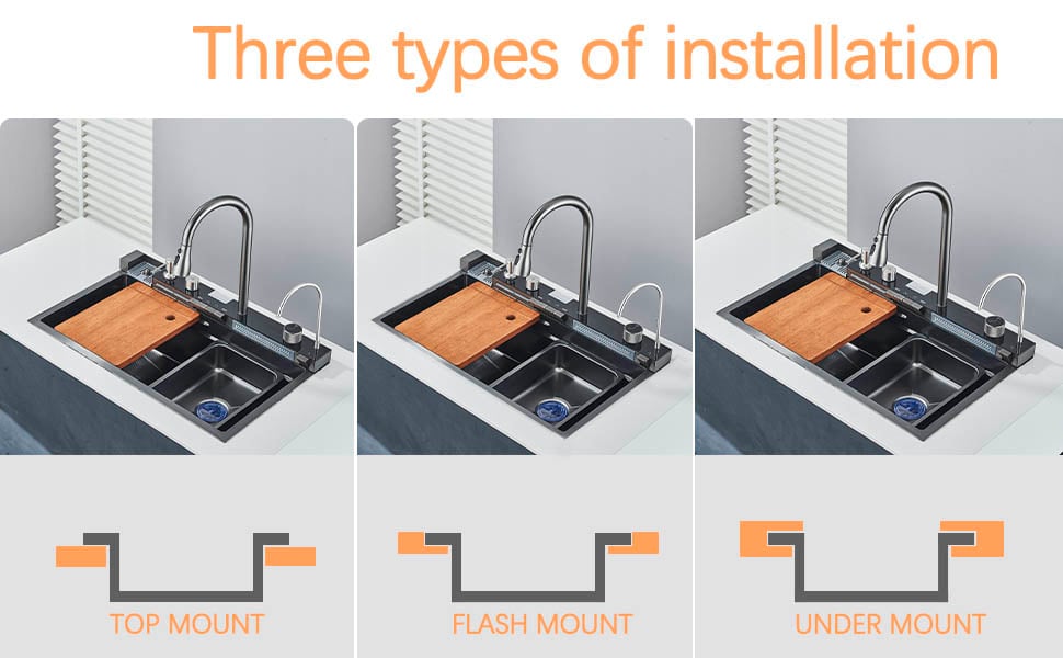 Single Bowl Kitchen Sink Waterfall Single Sink Filtered Water Faucet Workstation Kitchen Sink