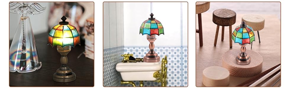 Rubberskin 1/12 Maison de poupée Miniature Parapluie Forme Abat-Jour LED  Lampe de Bureau Bureau