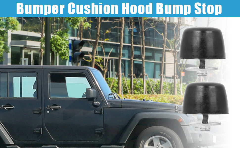 Bumper Cushion Hood Bump Stop Rubber Black (Set of 2)