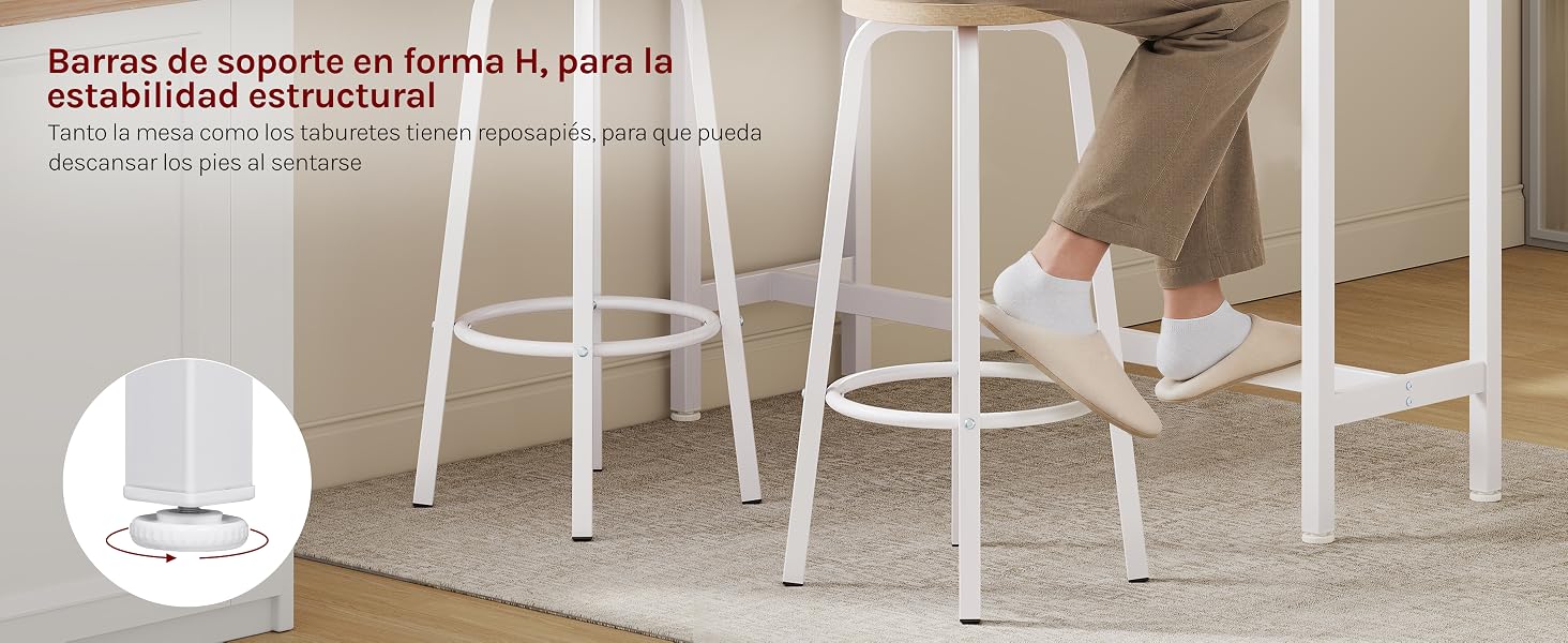 El texto dice «Barras de soporte en forma de U para la estabilidad estructural». Barras de soporte o soportes de metal blanco fotografiados en un entorno interior luminoso con un diagrama de estabilidad del producto.
