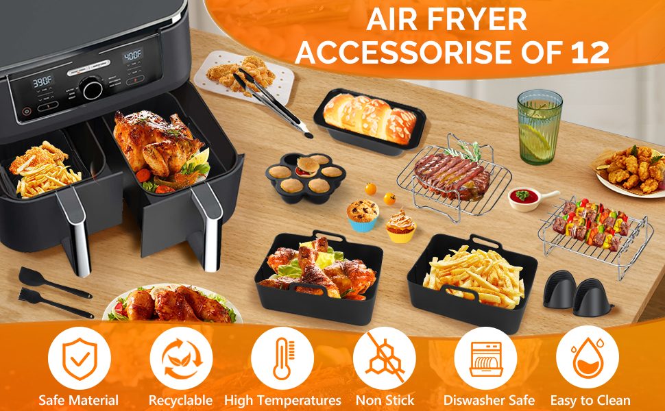 Silicone Air Fryer Accessories, 12 Pack, for Ninja Dual AF300UK AF400UK ...