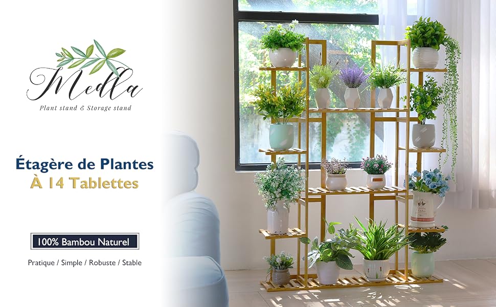 Medla - Étagère à Plantes Bambou 9 Niveaux - Support Vertical Pour Pots De Fleurs - Capacité 95kg - 123x89x19.5cm