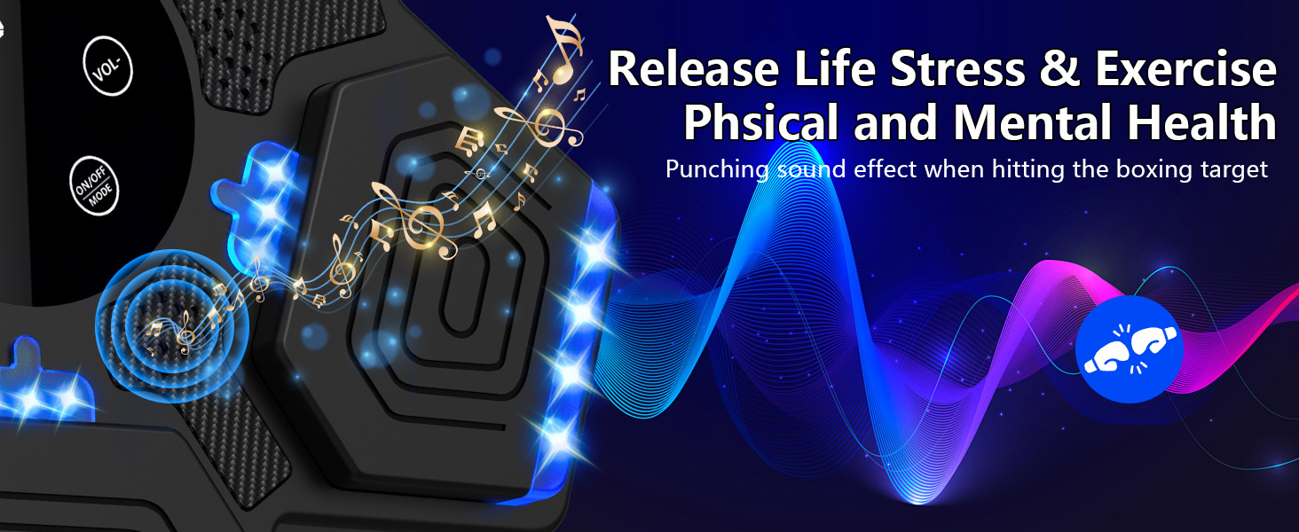 Zacro Music Boxing Machine con Guanti & Fascia - Macchina da Boxe Musicale 9 modalità di Allenamento e 9 velocità, LED Musica Bluetooth Boxe Allenamento per Casa, per Adulti e Bambini