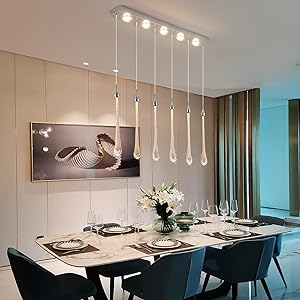 Eiinee Crystal Pendant Lights, Dimmable Modern LED Pendant Light with Bubble Glass Teardrop