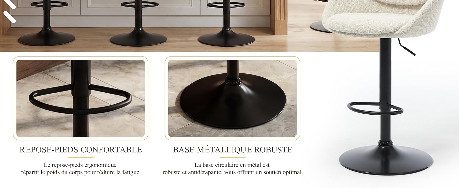 Plusieurs vues de produits de bases de table montrant divers supports de piédestal en métal noir à bases circulaires. Différentes options de hauteur et de style pour les tables de bar ou de salle à manger exposées dans le cadre de la salle d'exposition.