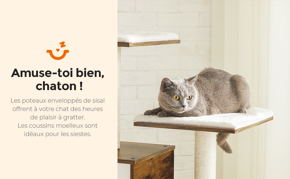 Feandrea Arbre A Chat Tour De Jeux 138 Cm Niche Marron Rustique Par Songmics Pct164x01 Marron Rustique