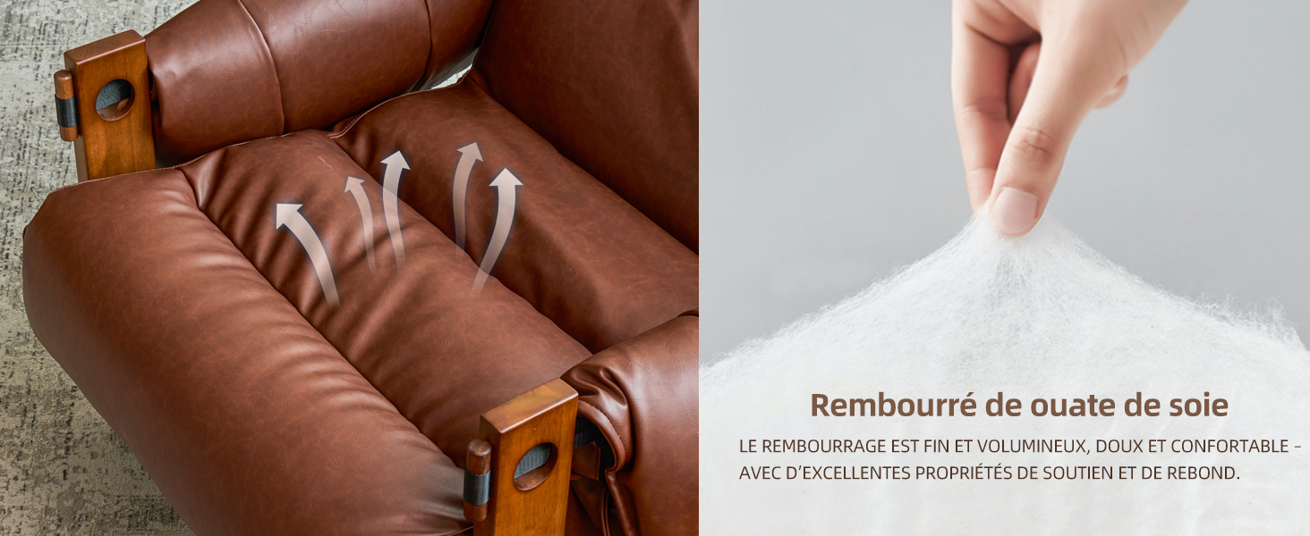 Série d'images montrant des meubles en bois dans un salon, y compris des arrangements de canapés et de tables basses sur fond de mur neutre.