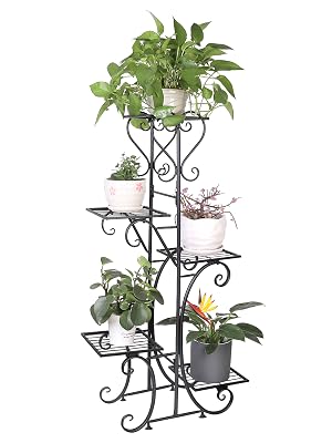 UNHO Scaffale per Piante in Ferro battuto, portavasi da Balcone Porta Piante da Interno Bianco con 4 Ripiani portavasi da Esterno in Ferro espositore vasi per terrazza Giardino Patio 93x40x23 cm