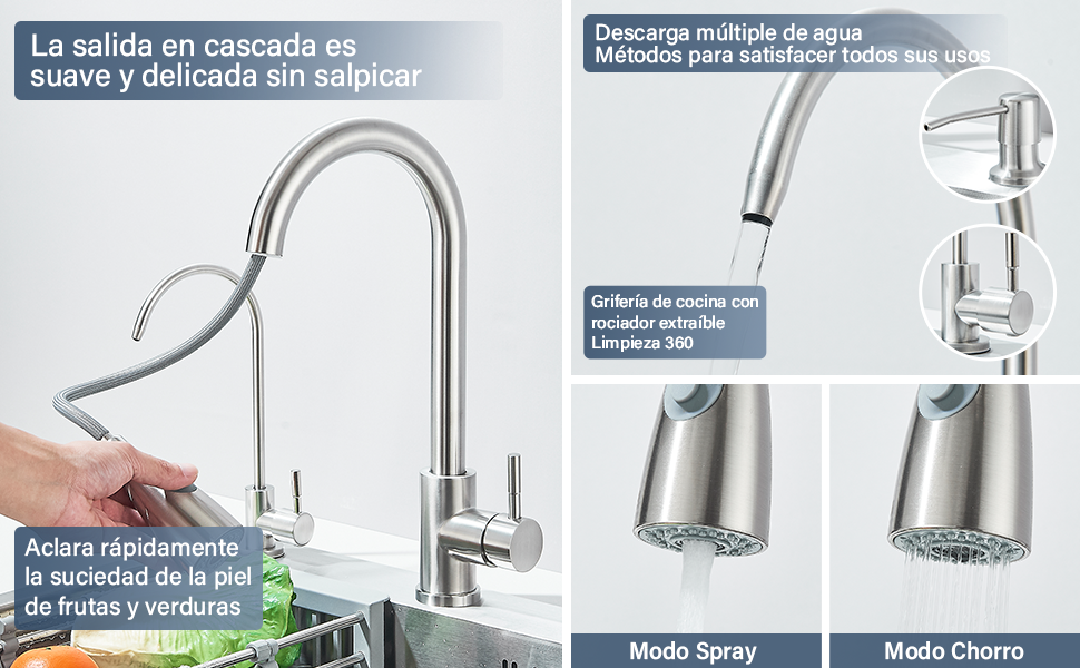 Tarjas Para Cocina Acero Inoxidable Feetron Regadera Para Fregadero Cepillado Cocina