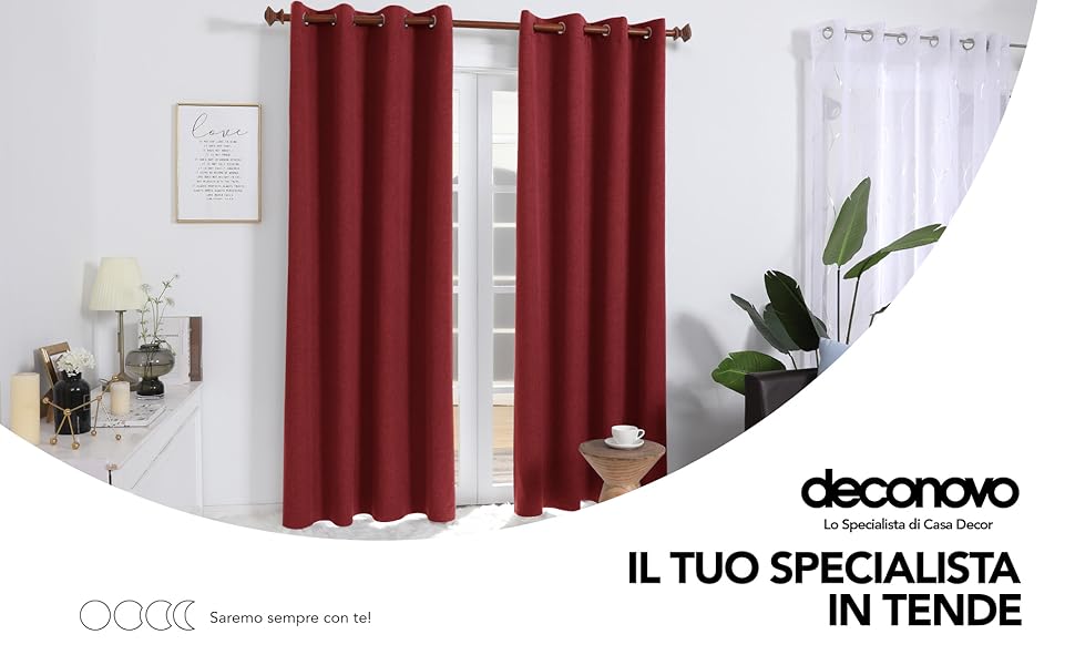 Deconovo Tende Oscuranti Completi in Finto Lino con Anelli per Interni 2  Pezzi 140x245 cm (LxA) - Rosso