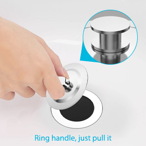 Demonstration of ring-style pull handle mechanism with circular base, shown in step-by-step usage.