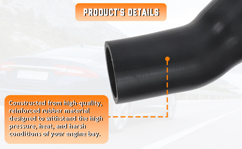 Text reads 'PRODUCT DETAILS' and 'Constructed of premium quality, a sleek and durable design that's tough. Perfect for indoor and for high quality use.' Black cylindrical object with dotted lines indicating measurements.