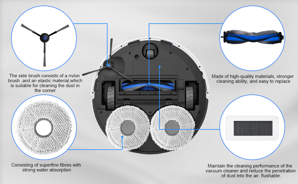 Robot Aspirateur -Brosse Principale + 3 Filtres Hepa + 3 Brosses Latérales Pour Aspirateur