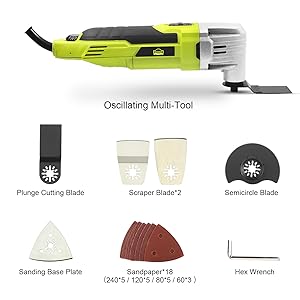 Les accessoires sont livrés avec un outil multi-oscillant de 300 W