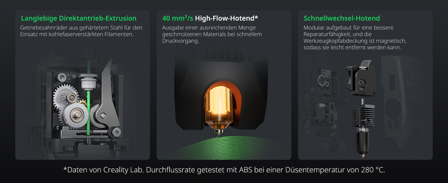 Technische Diagrammserie, die interne mechanische Prozesse mit grünen Beleuchtungseffekten vor dunklem Hintergrund zeigt. Scheint eine Produktdokumentation zu sein.