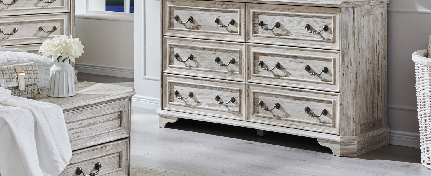 T4TREAM Farmhouse 6 Drawers Dresser for Bedroom
