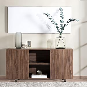 Modern wooden media cabinet with clean lines against white wall. Multiple units shown in different configurations with minimalist styling.
