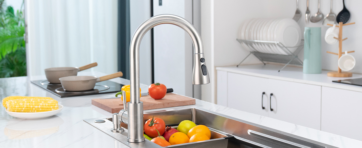 brushed steel kitchen tap