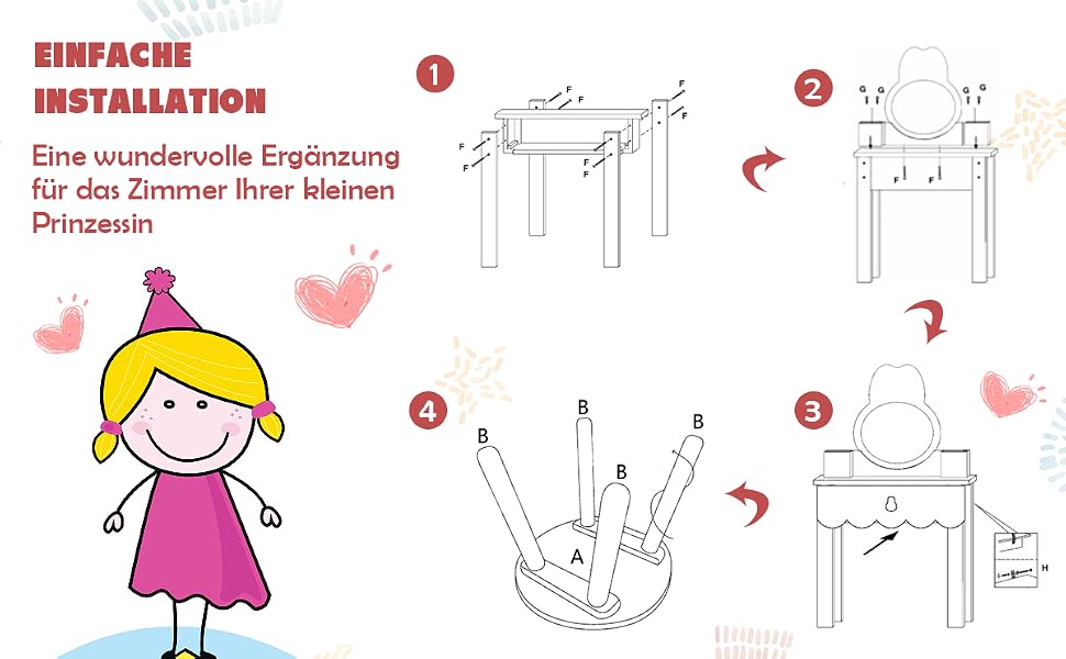 Kinder Schminktisch mit Frisierkommode rosa Schminkkommode Frisiertischset
