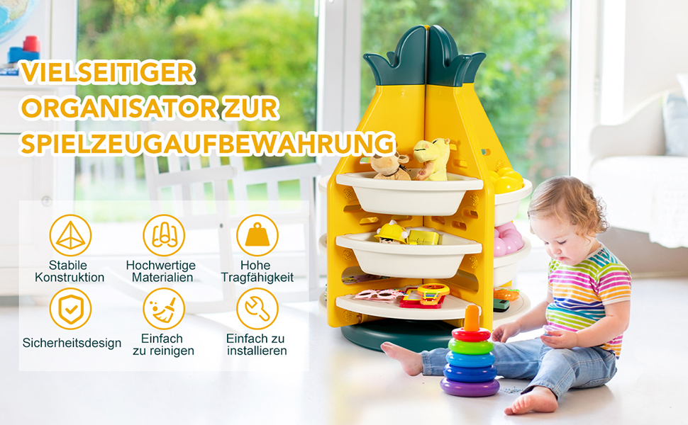 Kinder Spielzeugregal drehbar Kinderzimmerregal Aufbewahrungsboxen Ananasform 3 Ebenen