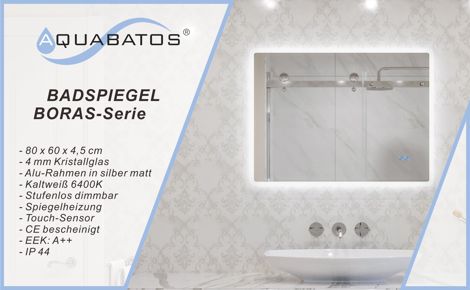 Badspiegel Beleuchtet LED Badezimmerspiegel 60x80cm BORAS Typ B