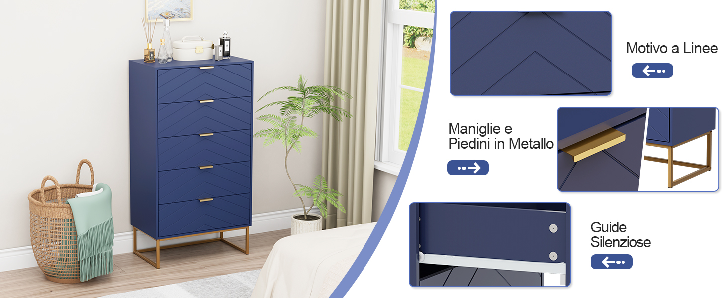 motivo a linee, maniglie e piedini in metallo