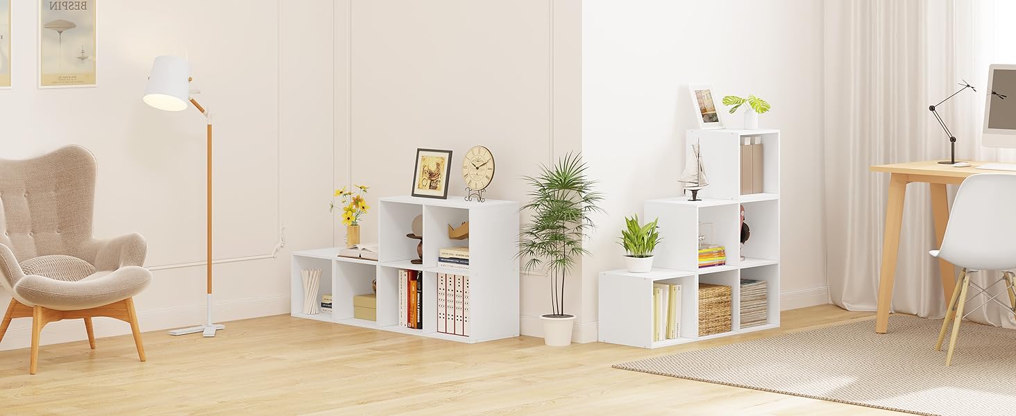 WOLTU Estanteria Libreria con 6 Compartimentos, Estanteria de  Almacenamiento de Madera, para Salon, Estudio y Oficina, Blanco+Roble  Claro, 90x30x90 cm