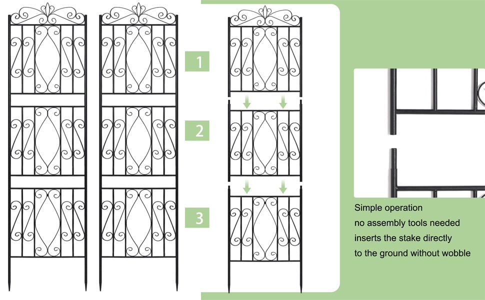Set 2 Grigliati per Rampicanti, in Metallo 180x50cm Design ad Archi Fiori e Cuori