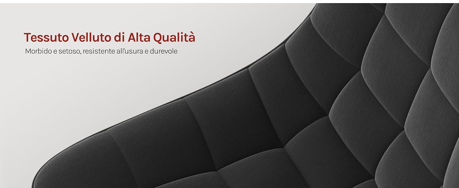 Il testo recita «Tessuto Velluto di Alta Qualità». Primo piano di velluto o tessuto in velluto nero che mostra dettagli materici e una superficie morbida.