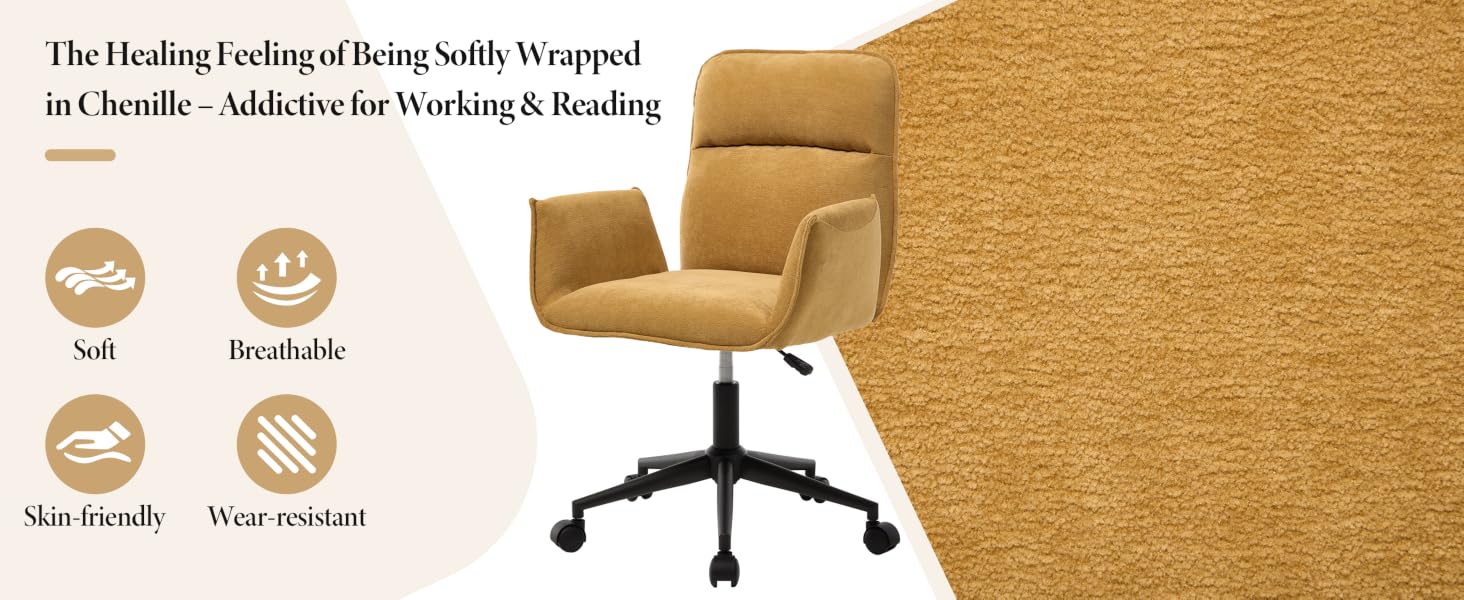 Text reads 'The Healing Feeling of Being Softly Wrapped in Chenille - Addictive for Working & Reading'.