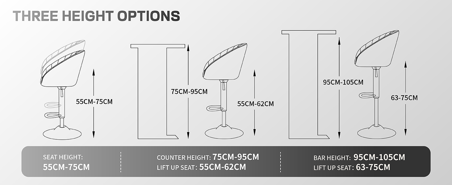 Technical diagram showing 'THREE HEIGHT OPTIONS' with measurements for desk setup positions at 30.3 inch, 31.2 inch, and 32 inch heights.