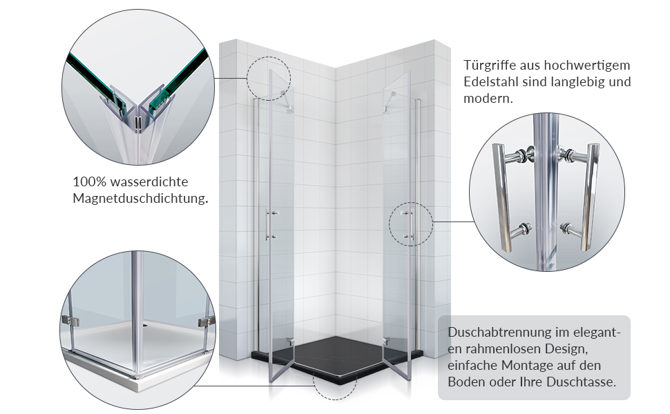 Duschkabine Eckeinstieg Pendeltür NANO Glas 80x90 195 Scharnier Duschtür Duschabtrennung Duschwand