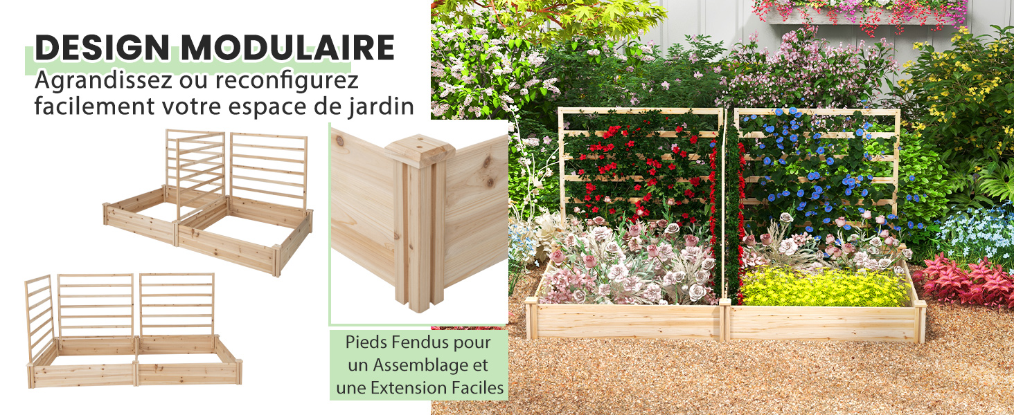 COSTWAY Jardinière avec 3 Treillis en Bois avec Base Ouverte, 2 Bacs à — free download