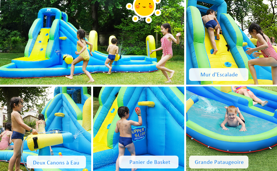 GOPLUS 7 en 1 Château Gonflable Enfants 3-10 Ans Aquatique sans