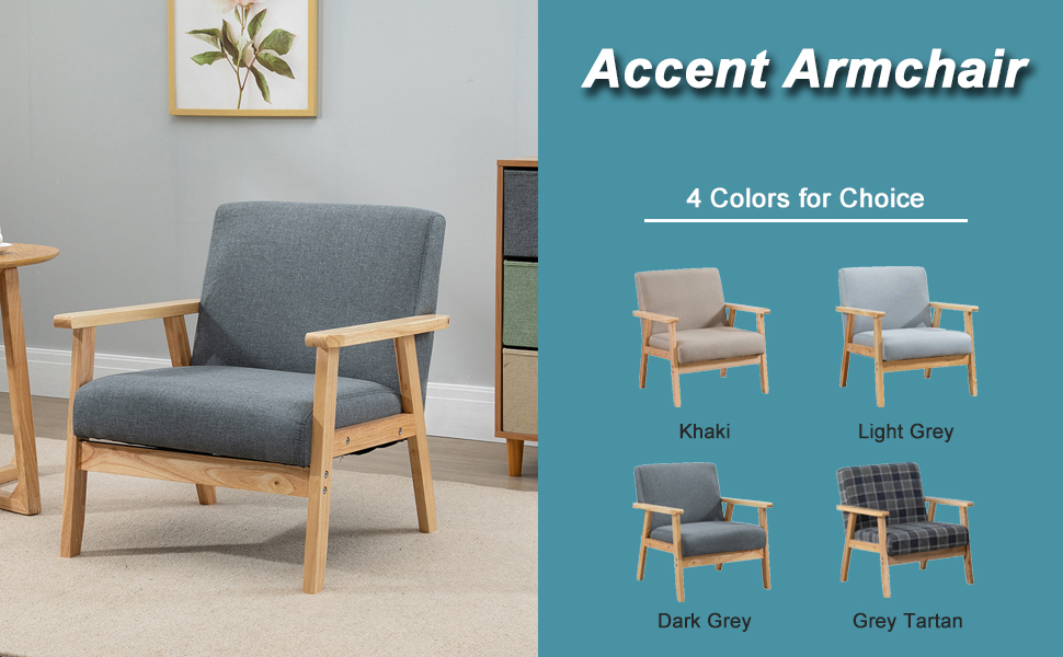Vintage Leisure Chair Linen Fabric Lounge Chair for Bedroom Home Office