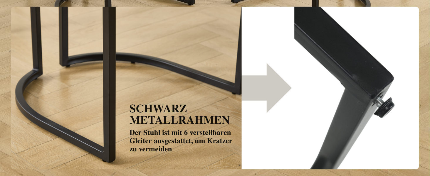 Der Text lautet „SCHWARZ METALLRAHMEN“. Das Bild zeigt schwarze Metallrahmenkomponenten oder -teile.