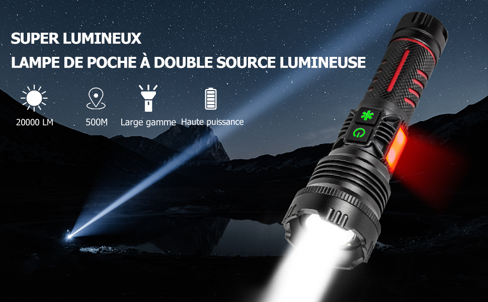 20000 Lumens Lampe de Poche Rechargeable