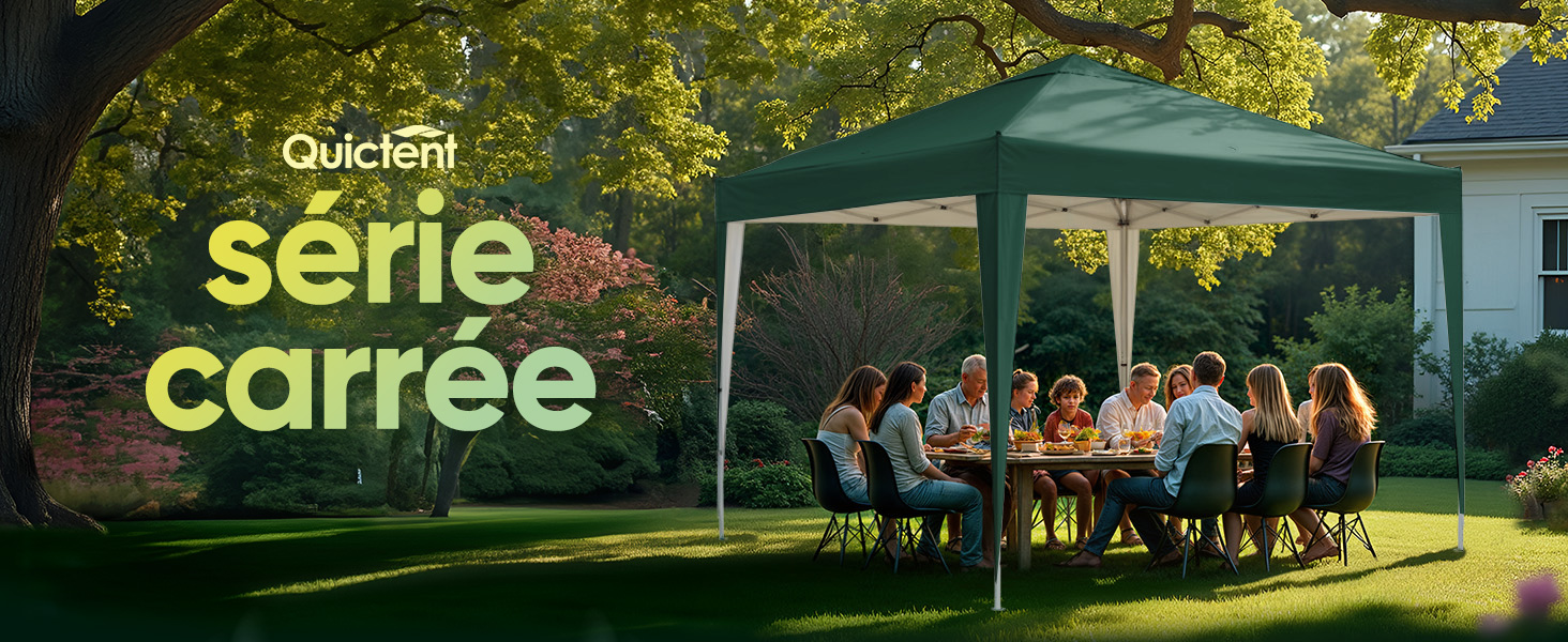 Le texte se lit comme suit : « série ». Scène extérieure montrant des personnes se rassemblant dans un parc ou un jardin avec des arbres verts et la lumière du soleil.