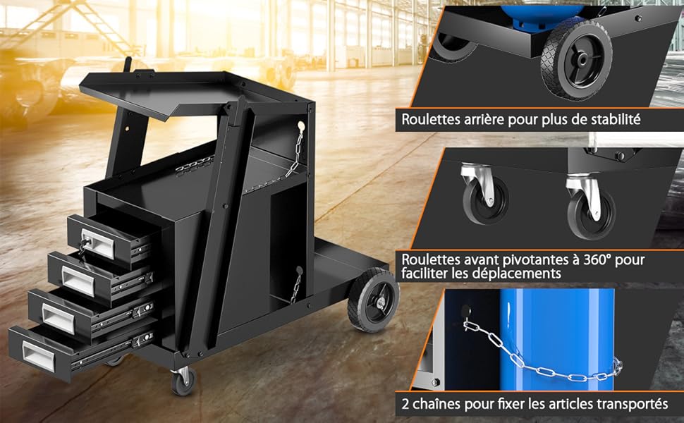 Chariot De Rangement à 3 Niveaux, Chariot Roulant Avec Table Supérieure