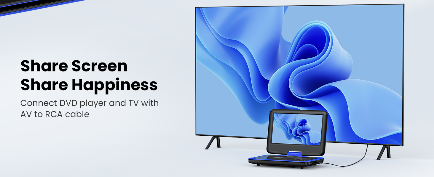 Share movies from your portable DVD player on a larger TV or projector screen via included AV cable