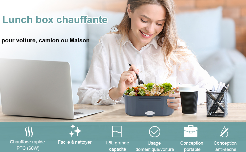 Lunch box chauffante portable 3 en 1 pour voiture/camion et maison