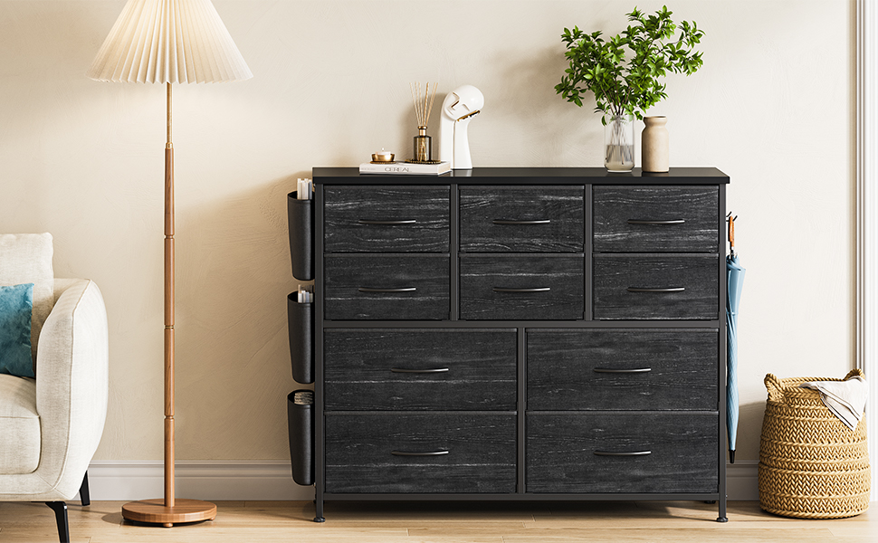 commode à tiroirs en tissu commode noire avec 10 tiroirs